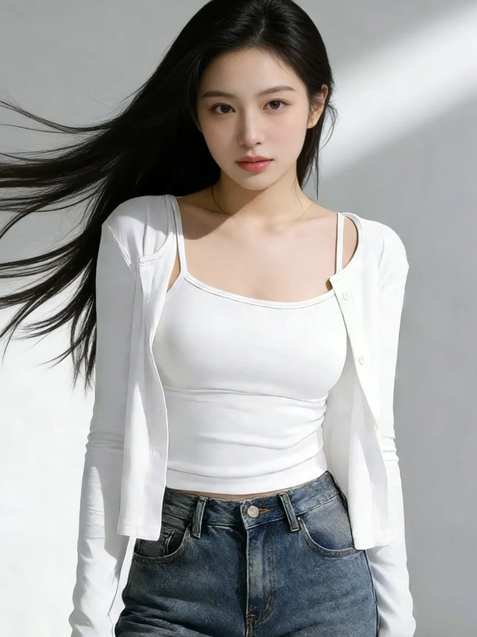 

White Knitted Open Cardigan Women's Fashion Slimming Two-Piece Set Spring 2026 Stylish Shoulder Wrap Versatile Commute Style