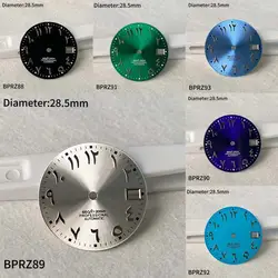 28.5mm S dial NH35 silver nail blue green silver Arabic letter s logo hot selling dial, suitable for NH36 NH35 movement