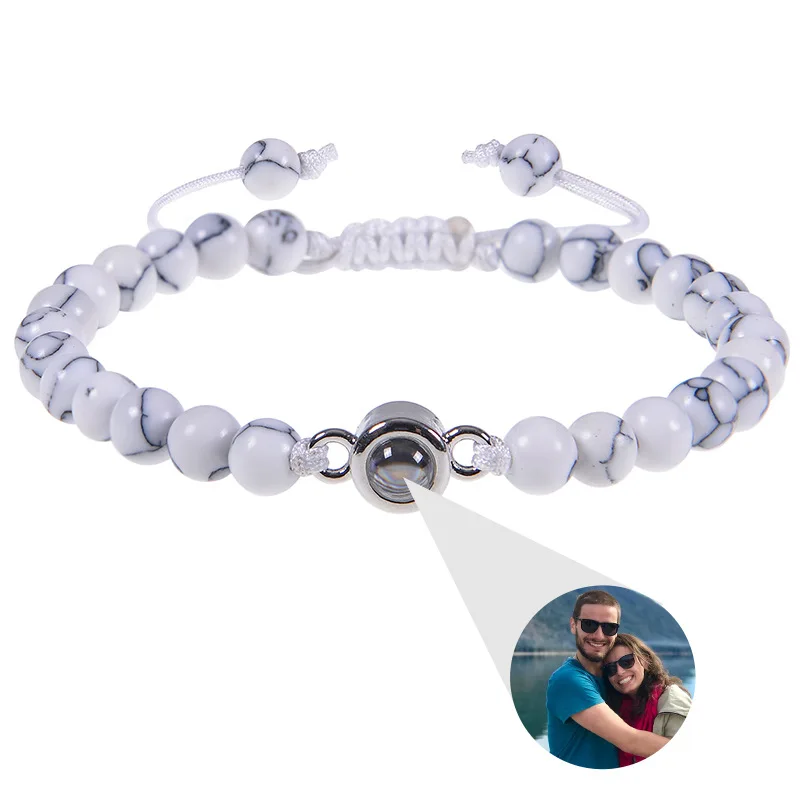 Custom Photo Projection Bracelet Natural Stone Braided Bracelet Valentine's Day Family Gifts