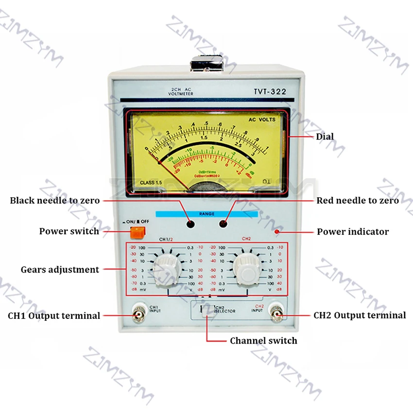 TVT-322 Dual Channel Milivoltmeter Double Needle Millivoltmeter New Design High Quality Pointer Voltage Measuring Instruments
