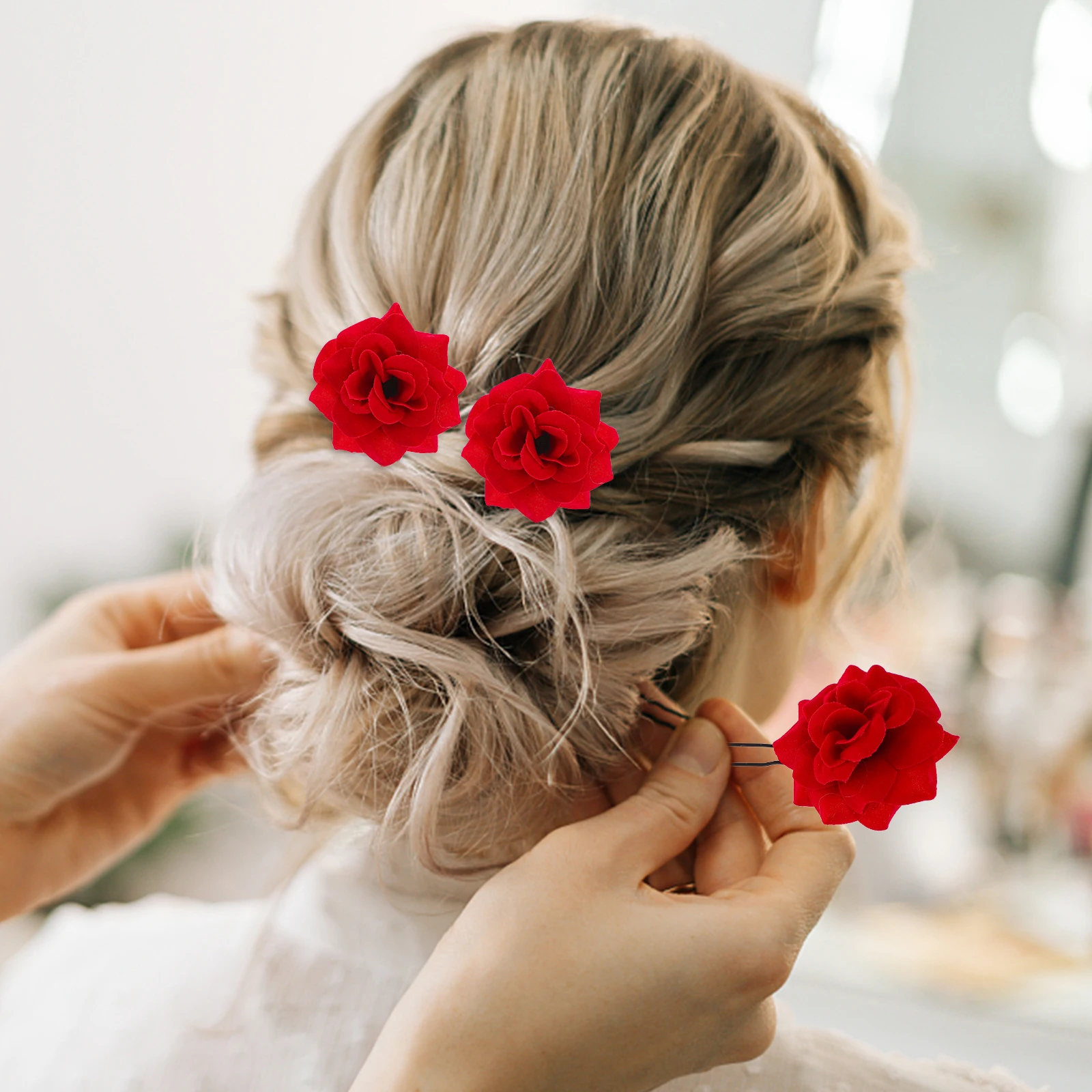 

4pcs Hairpins Elegant Fabric Flower Hair Accessories for Women Bridal Wedding Party Prom Headwear