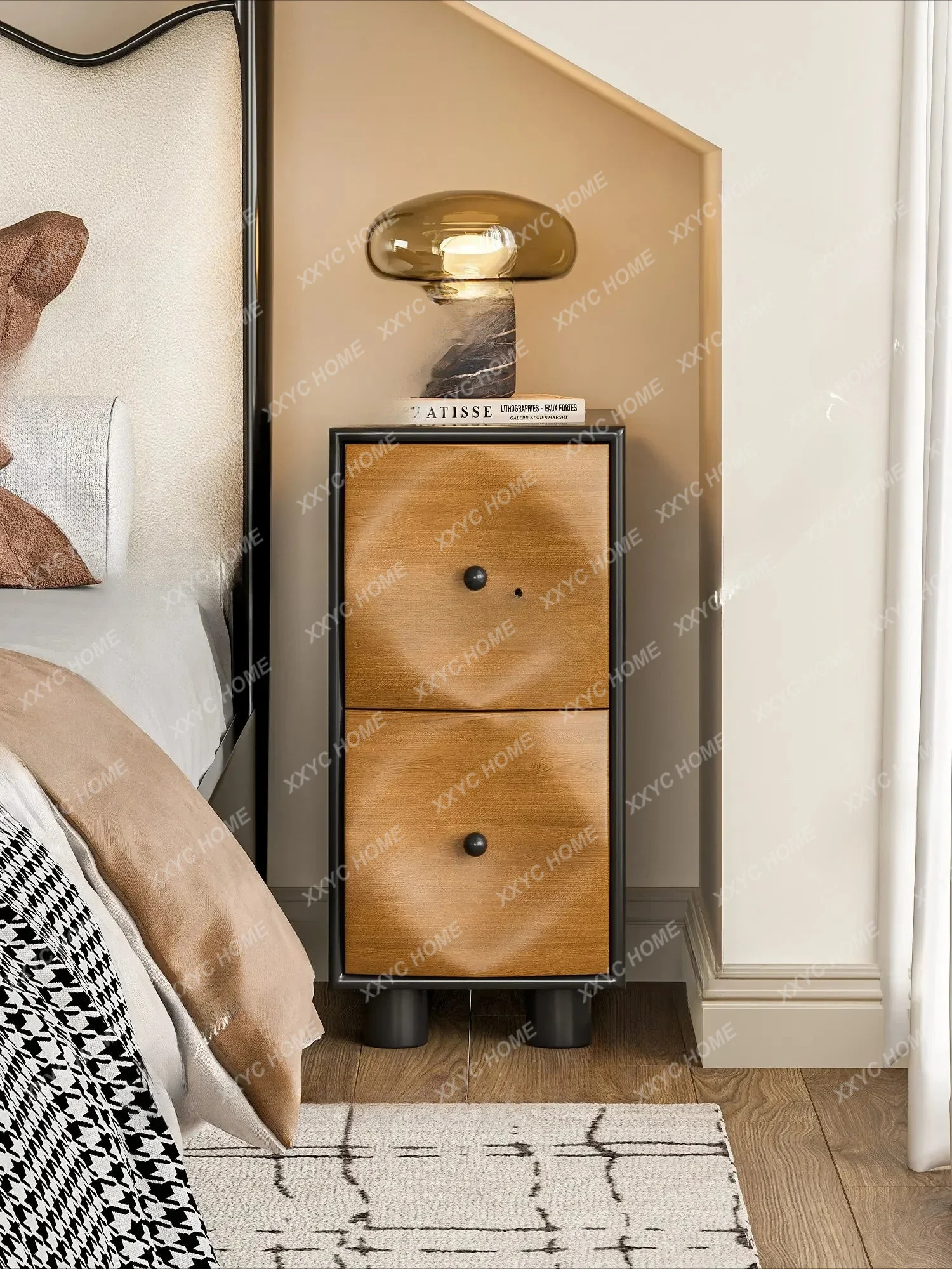 retro old bedside table household bedroom ultra-narrow storage cabinet