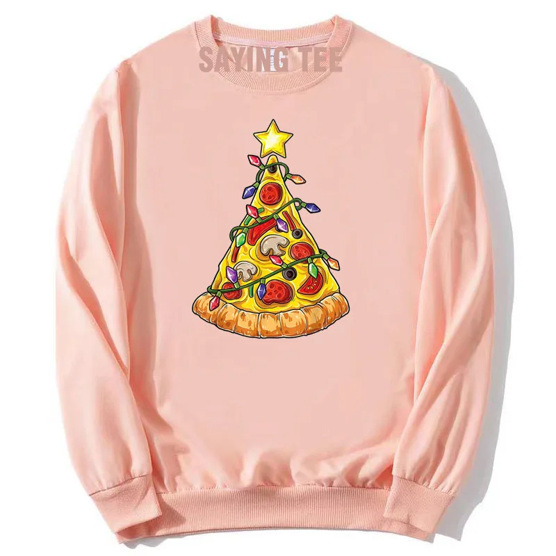 Pizza Weihnachts baum Lichter Weihnachten Jungen Männer Krusten Peperoni Baumwolle Pullower Pullover Familie Pyjama Langarm T-Shirts Sweatshirt – Detail 13