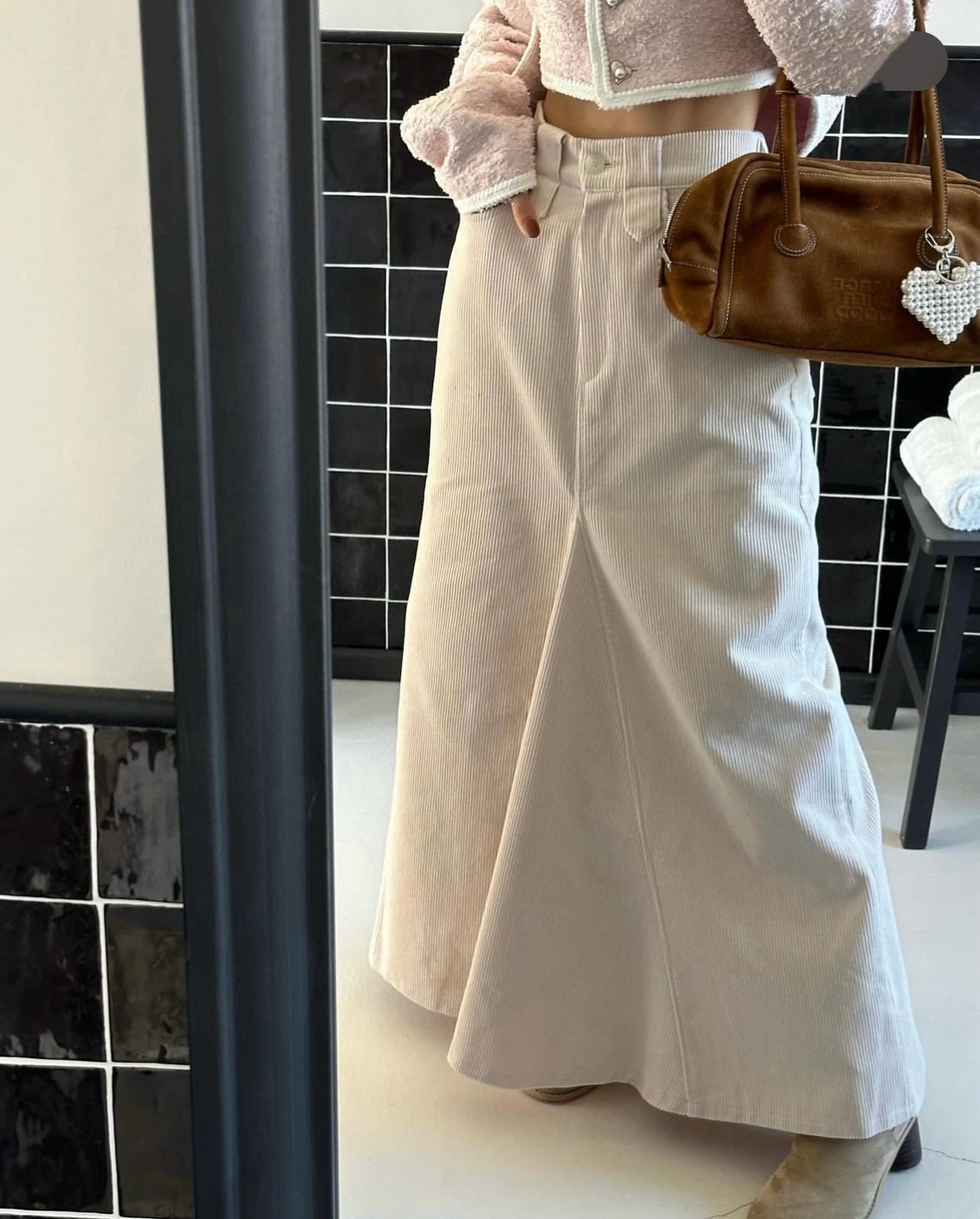 

Dongda Gate Women's Long Straight Corduroy High Waist A-Line Skirt Slimming Skirts for Ladies Autumn Season