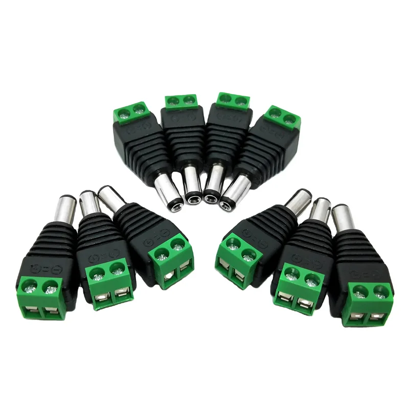 

10pcs DC plug Male DC Power Plug Connector 2.1mm x 5.5mm 5.5*2.1mm Screw Fastening Type DC Plug Adapter to connection led strip