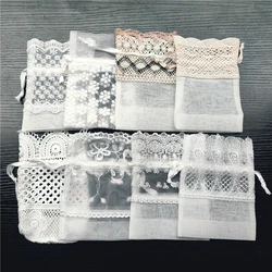 24pcs 10x14cm White Star Organza Bags Wave Lace Jewelry Drawstring Bag Wedding Candy Packaging Christmas Party Gift Bags