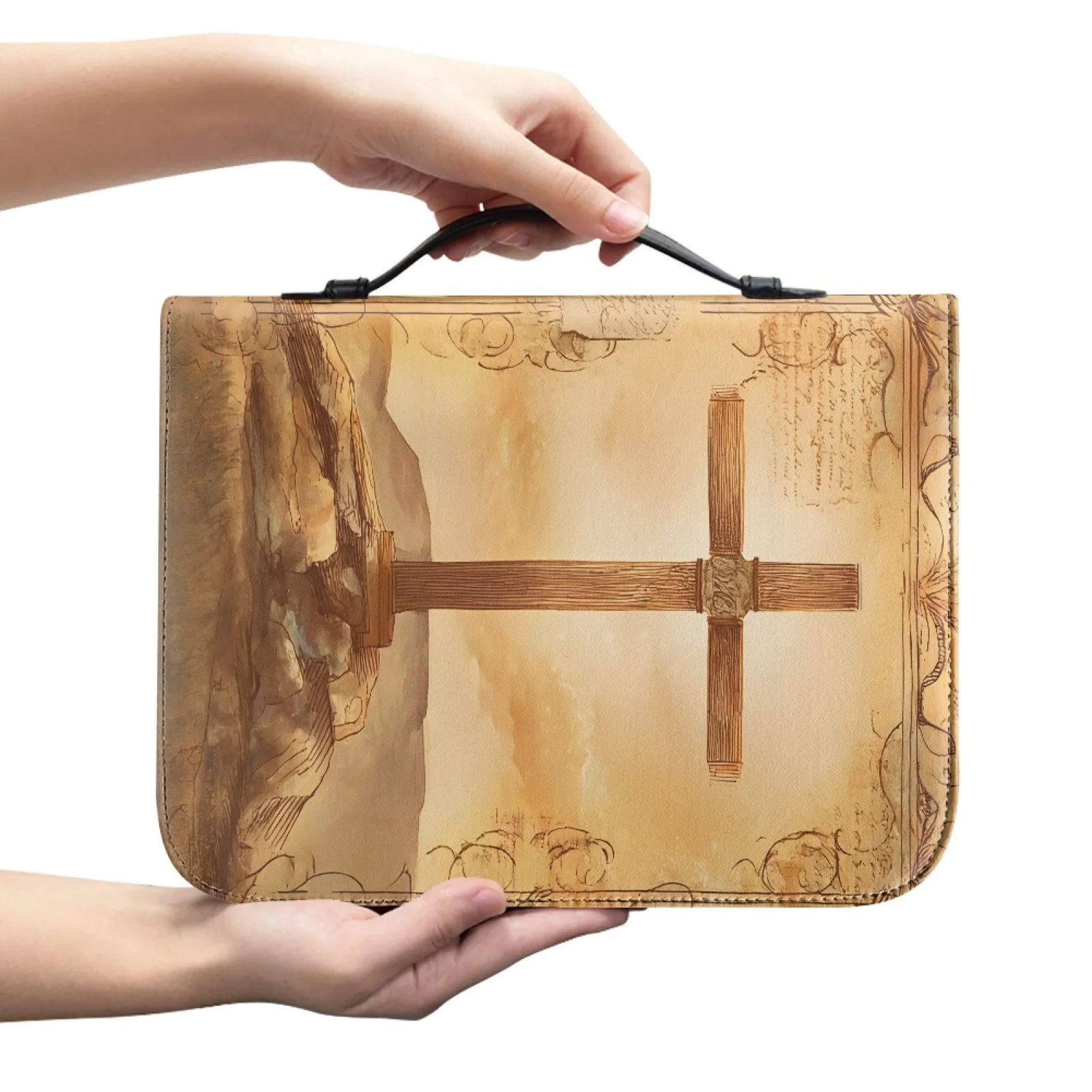 XIXIRIMIDO Vintage Cross Sketch PU Leather Protective Bible Case Bag, Portable Bible Cover for Study 2026 New Collection