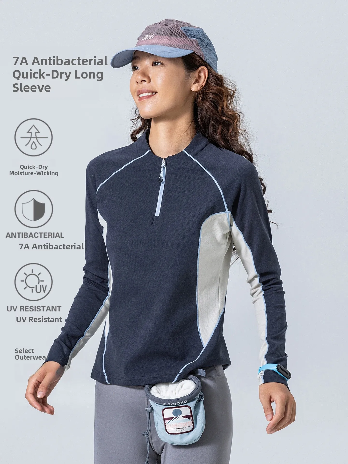 Outdoor Color Block Long Sleeve T-Shirt Women's Small Size Autumn Spicy Slim Fit Hiking Sport Half Zip Base Shirt