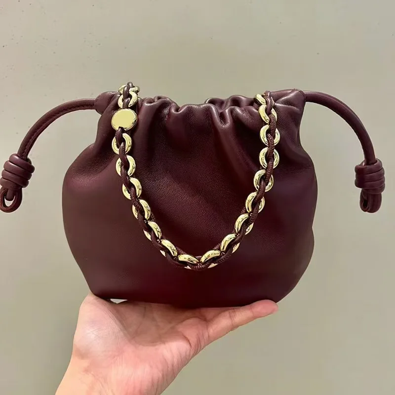 2024 New Women's Drawstring Cloud Bag Blessing Bag Hobos Bag Real Leather One Shoulder Crossbody Bag Casual Bucket Bag