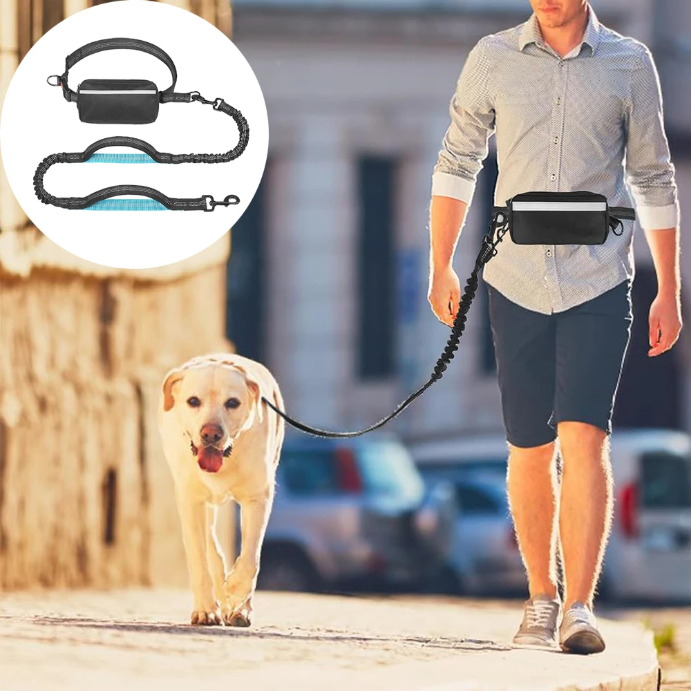 

Поводок для собак без запутывания, выдвижной поводок для банджи с сумкой на молнии, удобная мягкая ручка для бега, прогулок, больших собак