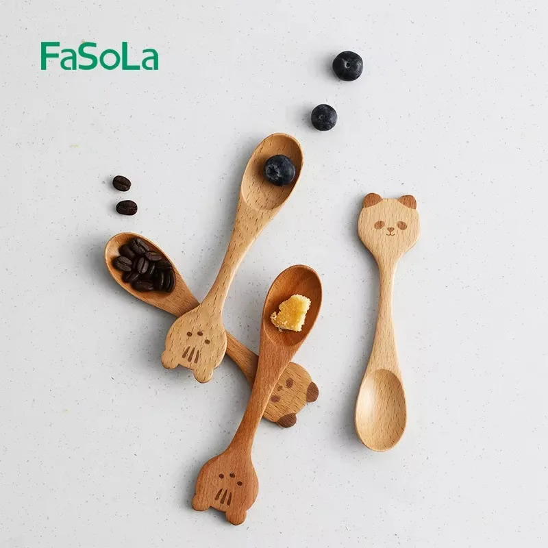 FaSoLa Small Wooden Spoon Honey Spoon Smooth Wooden Teaspoon for Coffee Ellipse Serving Wood Spoon