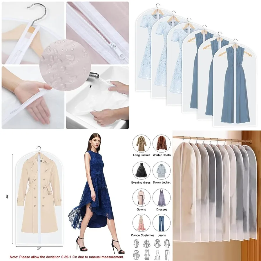 

60Inch Garment Bags for Hanging Clothes, Dress Cover Bags for Gowns Long Clothes Cover Translucent Coat Covers for Closet with