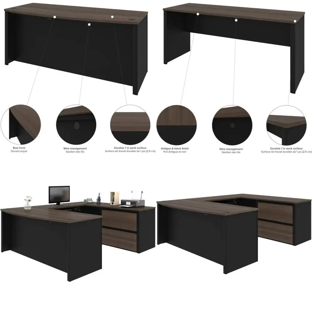 

Письменный стол U-образной формы мощностью 72 Вт с боковым шкафом для документов, цвет Антигуа и черный