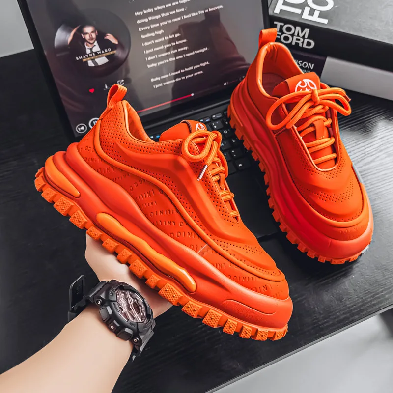 

New Men's Orange White Lace Up Platform Causal Shoes Male running shoes Sport Walking Sneakers Classic Fashion Designer