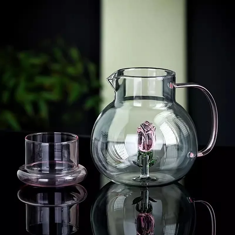 3D Cute Pot-bellied Cold Kettle Three-dimensional Creative Rose Farm Kettle Household High Borosilicate Glass Cool Kettle