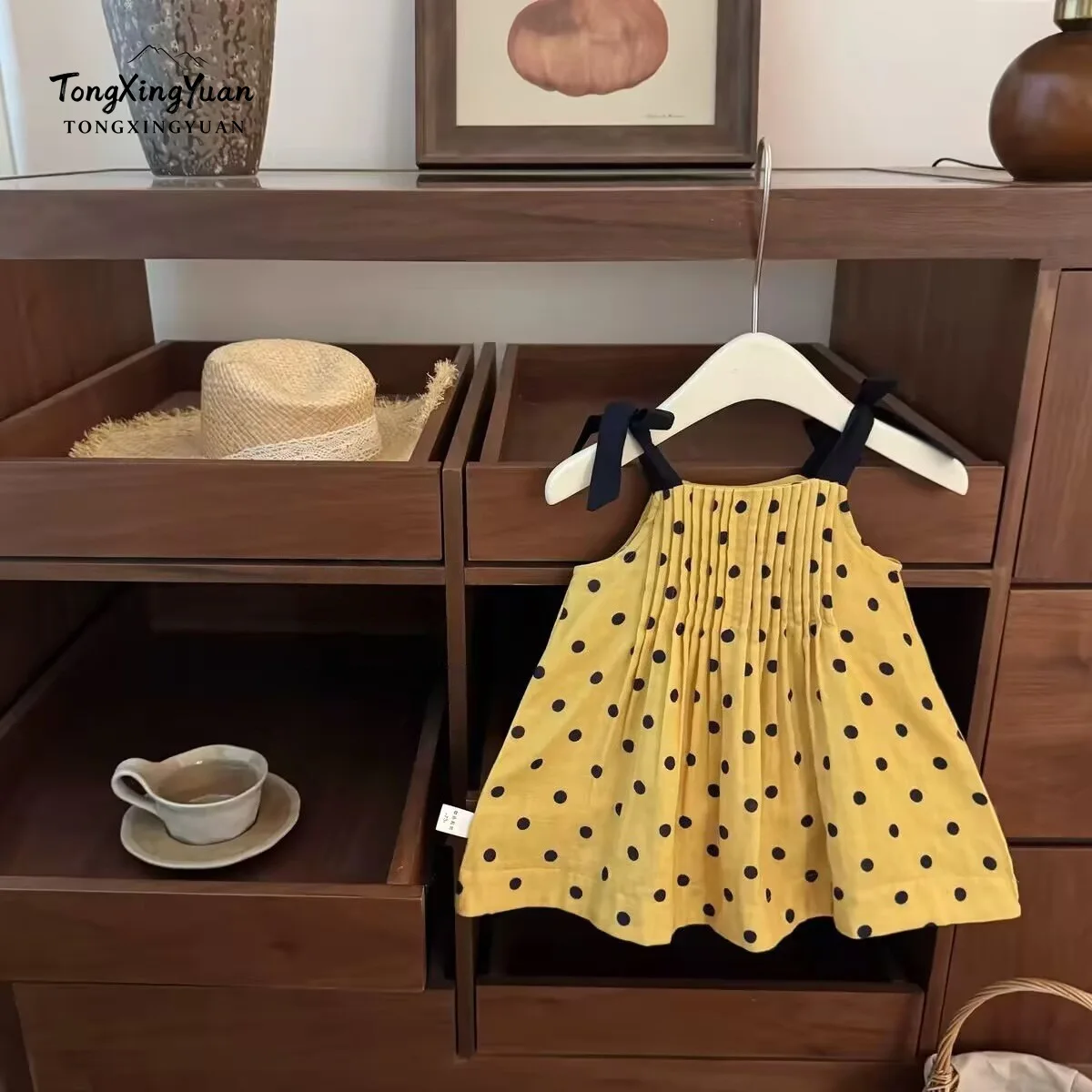 2026 Yellow Polka Dot Baby Girl Little Girl Princess Dress Summer Cool Style Super Beautiful Strapless Skirt
