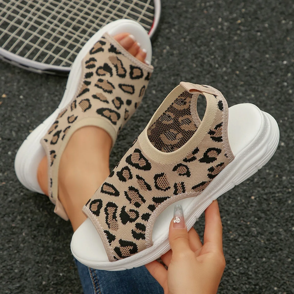 Women's Knit Elastic Cloth Wedge Sandals Slip on Lightweight Walking Sandals Ladies Plus Size Comfortable Summer Shoes for Women image 6