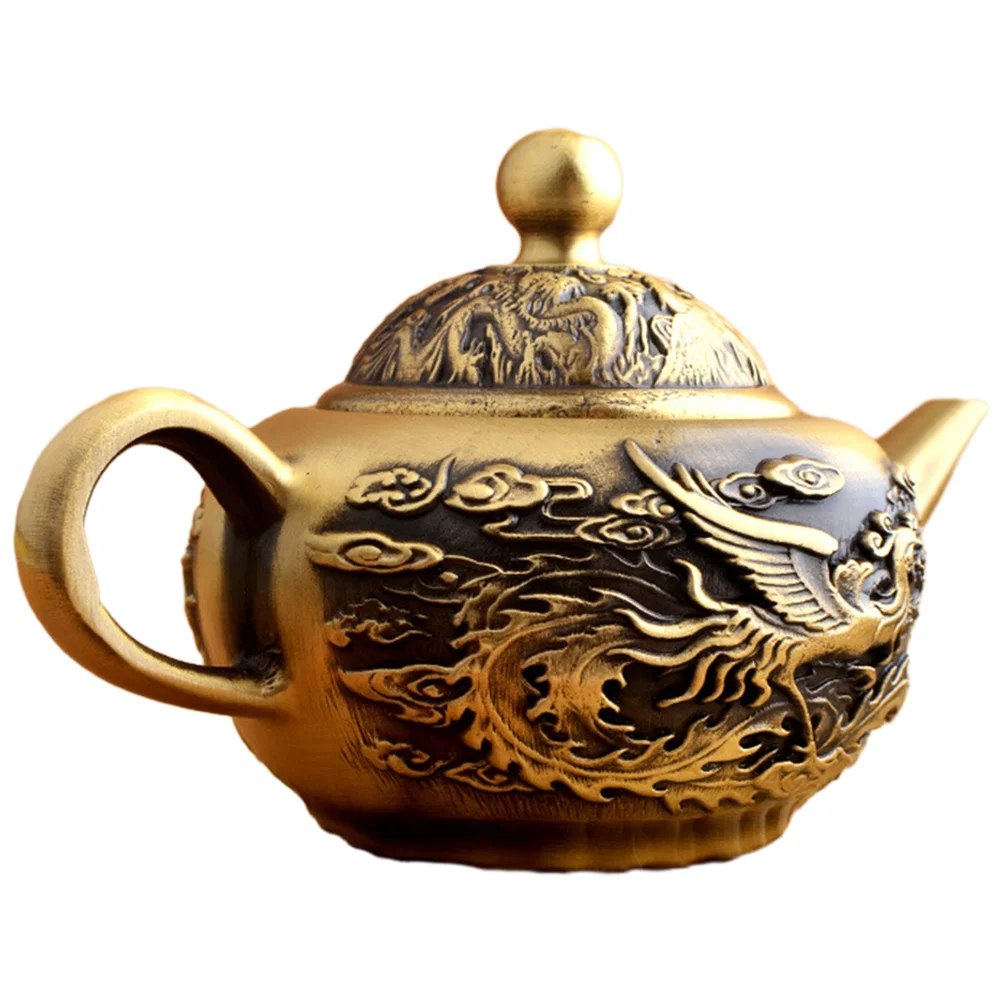 

Brass Retro Dragon Phoenix Teapot Statue Creative Desktop Decoration Home Living Room Table Decor Vintage Brass Small Teapot