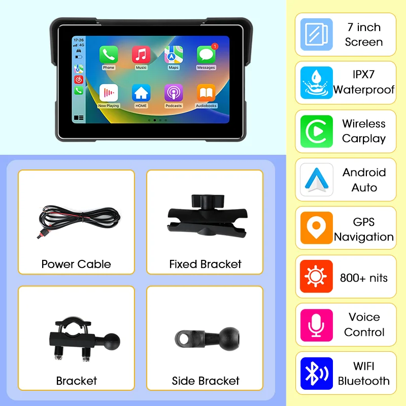 5/6.25/6.86/7/8.1 Inch Jansite Moto Scherm voor Android Auto Carplay Draagbare IPX7 Waterdichte Motobike Navigatie GPS