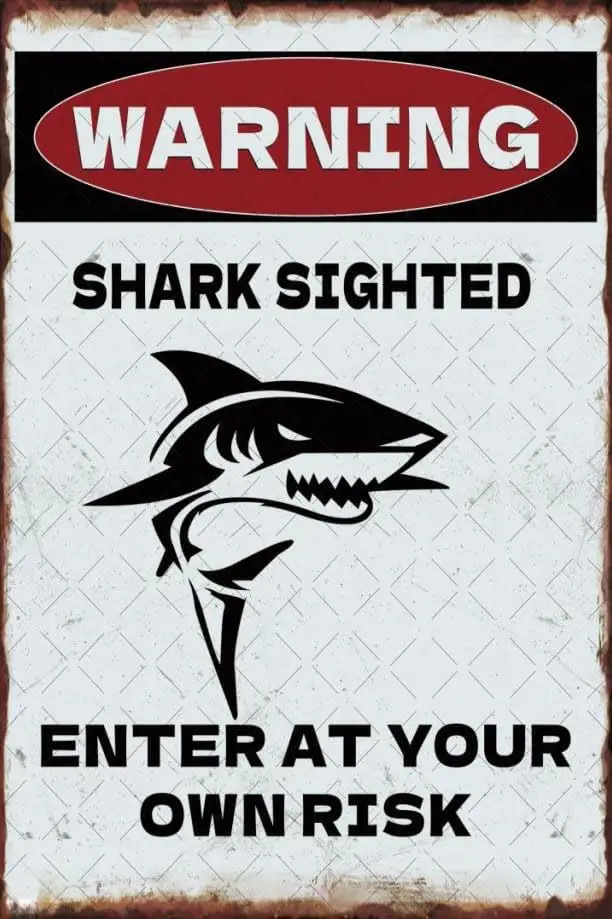Warning Sign Shark Sighted Enter at Your Own Risk Poster Vintage Metal Tin Decor For Bar Club Home Funny G