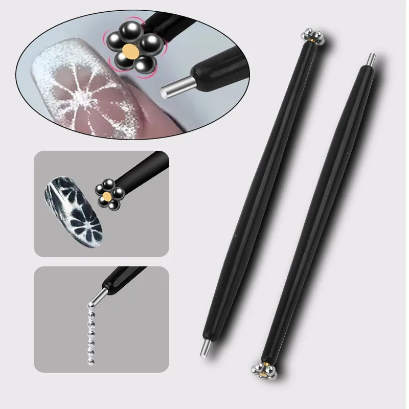 Magnete per nail art a doppia testa Stick 2 in 1 Penna magnetica con sfera in acciaio di aspirazione 3D Cat Eye Gel UV Smalto per unghie con perline Penna magnetica