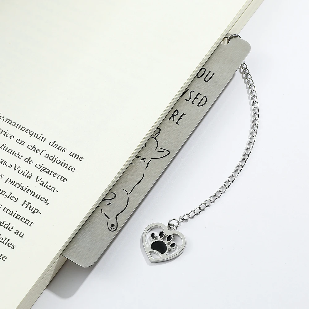 Cute Cartoon Dog Bookmark - Stainless Steel Bookmark with Pendant, Birthday and Christmas Gift for Dog Lovers