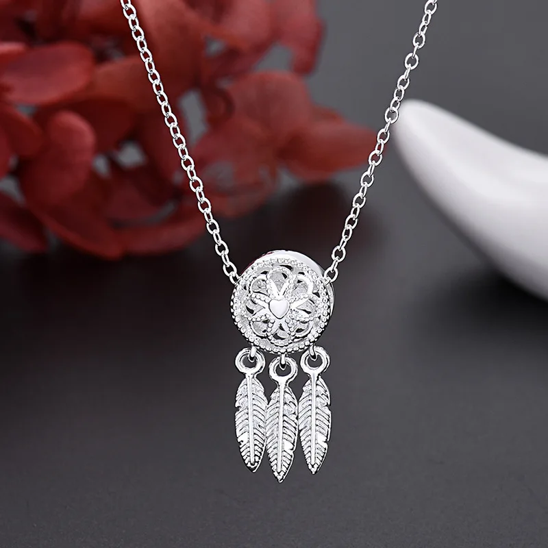 Copper Electroplated Dreamcatcher Pendant on Snake Bone Chain Featuring Geometric Constellation Motifs Circle Triangle Hexagon O