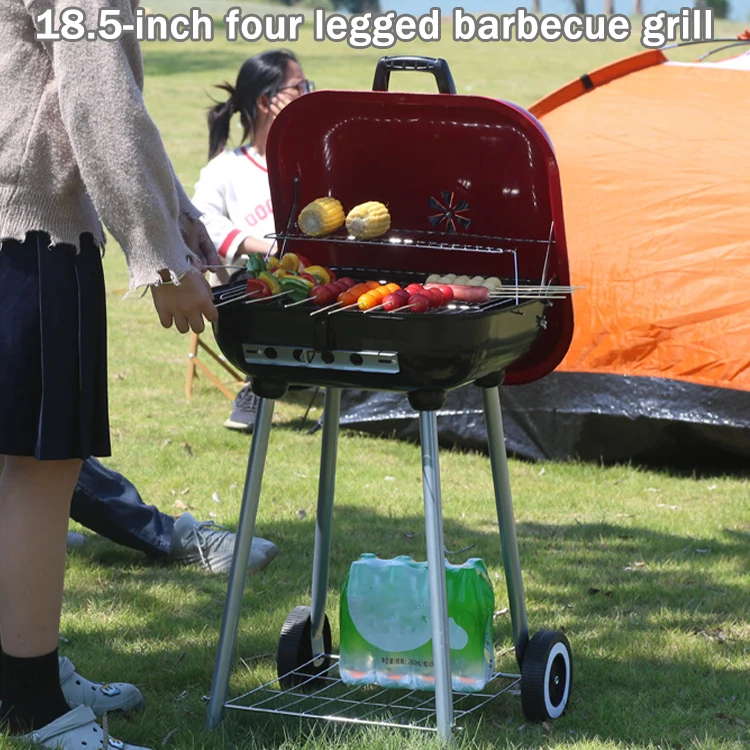 

18.5"Wood-Burning Stove Camping Barbecue Outdoor Grill Portable Firewood Stove Four Legs Two Removable Wheels Picnic BBQ Cooker