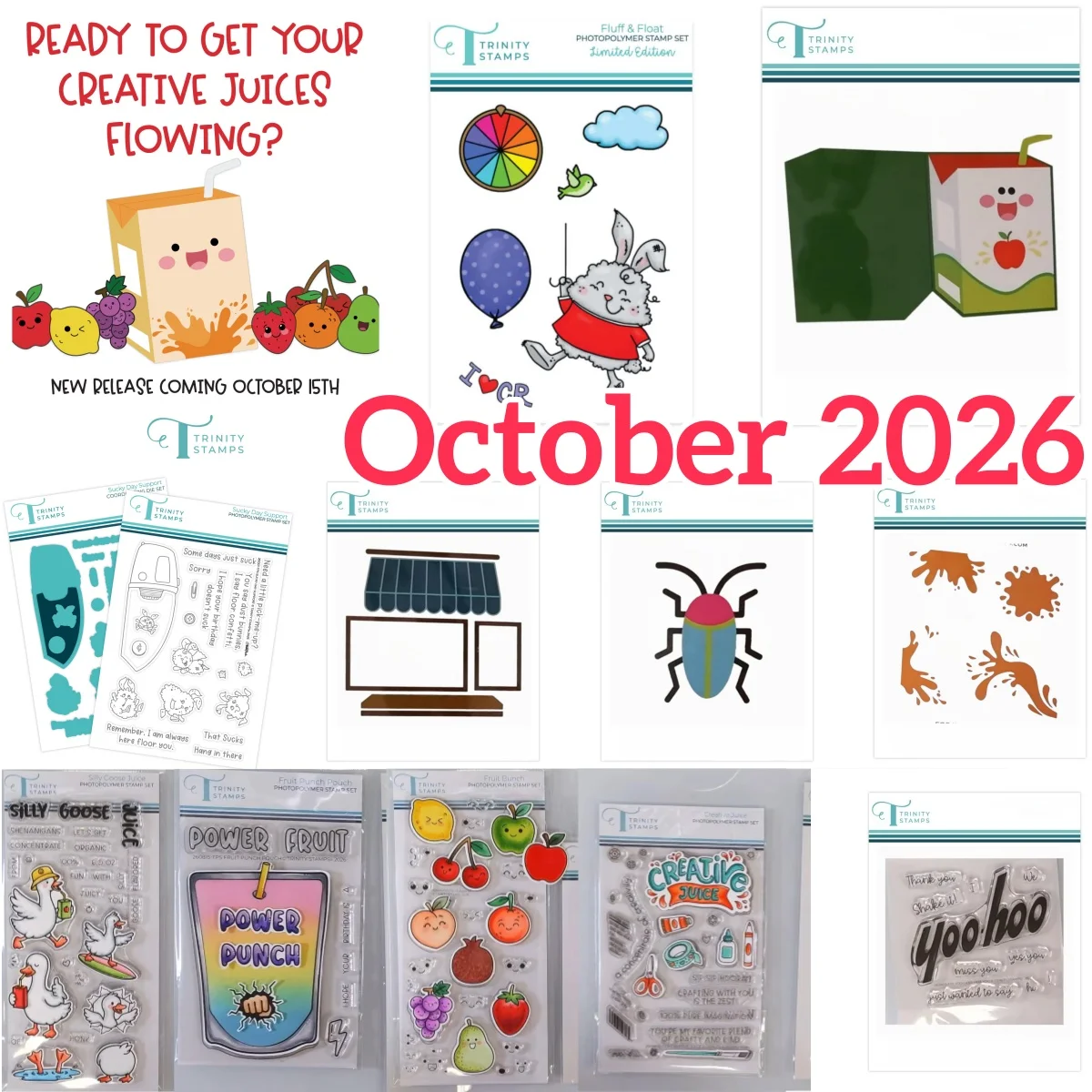 October 2026 Cafe Window Juice Box Fruit Bunch Fluff Float Metal Cutting Dies Clear Stamps Stencil for DIY Making Card Scrapbook