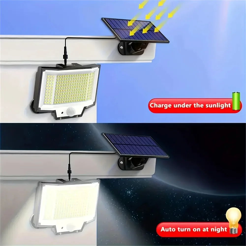 200LED Outdoor Solar Light with Motion Sensor Remote Control 3 Mode IP65 Waterproof for Garage Security Lights Garden Wall Light