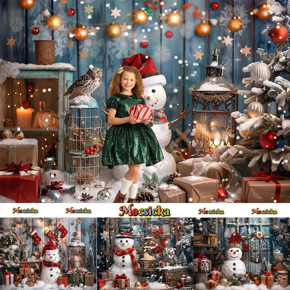 

Christmas Photography Background Winter Cute Snowman Xmas Tree Party Decoration Boys Girls Photoshoot Backdrops For Studio