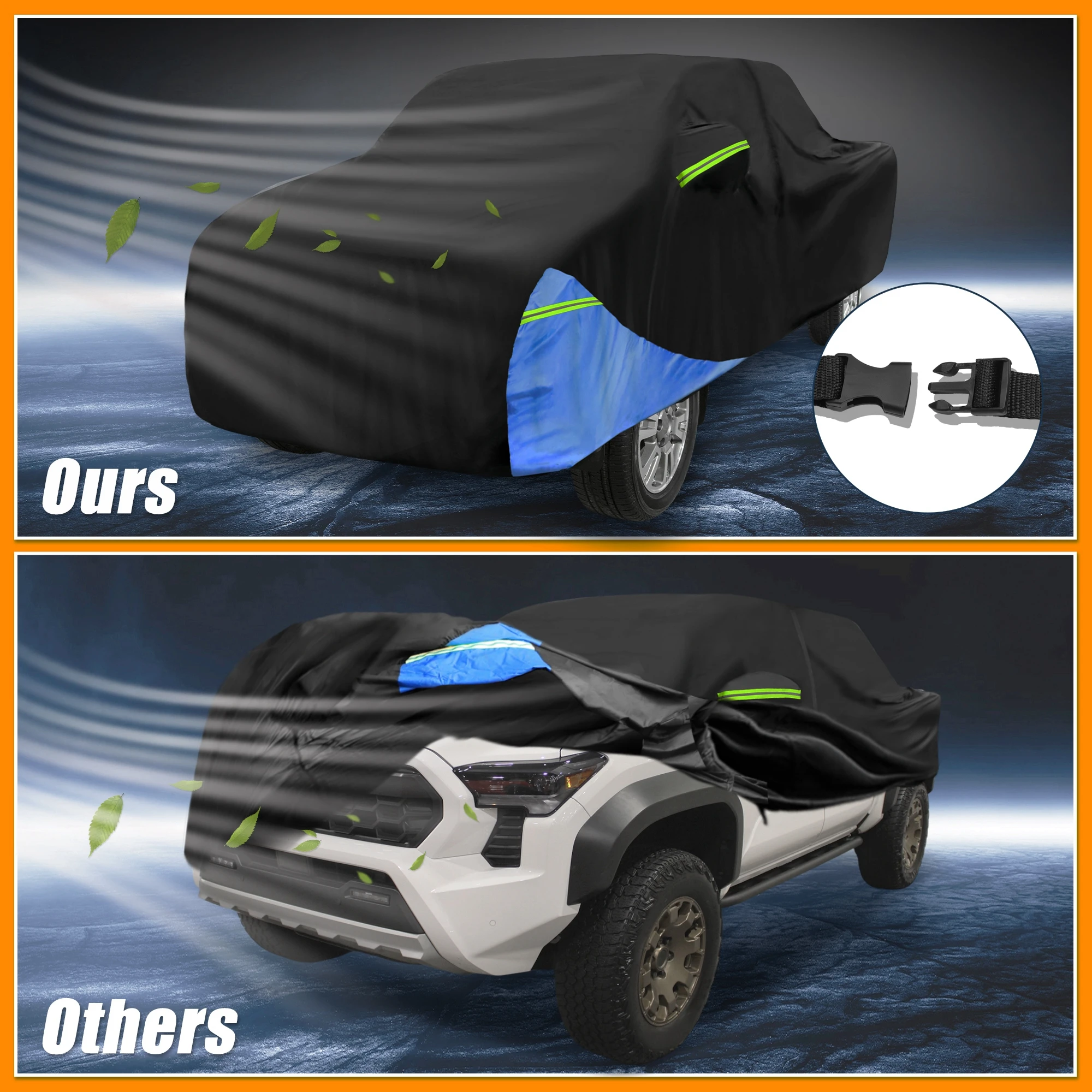 

Motoforti Waterproof Car Cover Car Outdoor Full Car Cover for Toyota Tacoma Double Cab 4DR 210DBlack Blue