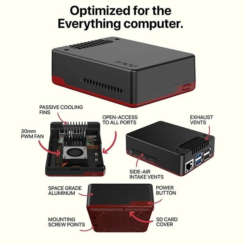 Raspberry Pi 5 아르곤 NEO 5 알루미늄 케이스, 내장 30mm PWN 선풍기 수동 냉각 핀, RPI 5 BRED 케이스 쉘 배기 벤트