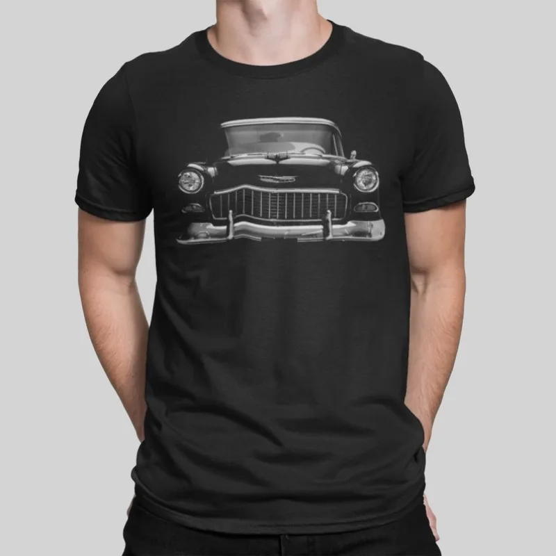 1955 Chevy Belair Front Grille View Silhouette T Shirt 2024 Men T Shirt Casual  Car fans Logo Enthusiast T-shirt Graphic Summer