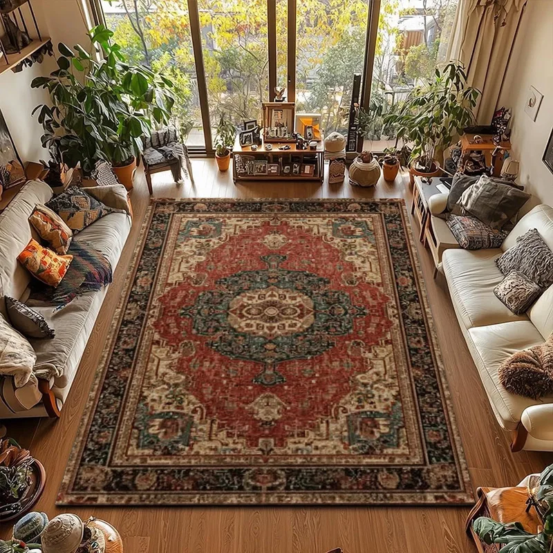 

RAKKS Vintage Bohemian Moroccan Style Non-slip Entry Small Floor Mat Living Room Dining Room Study Sofa Bedside Velvet Carpet