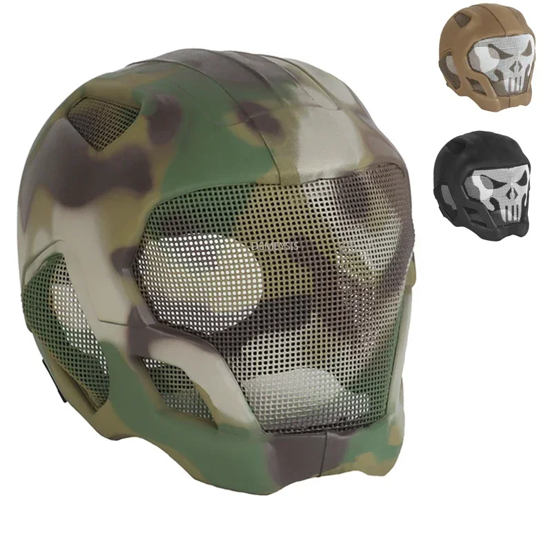 Tactical Adjustable Helmet Impact Resistance Skull Steel Mesh Mask Helmets Outdoor Hunting Paintball Sports Head Protector