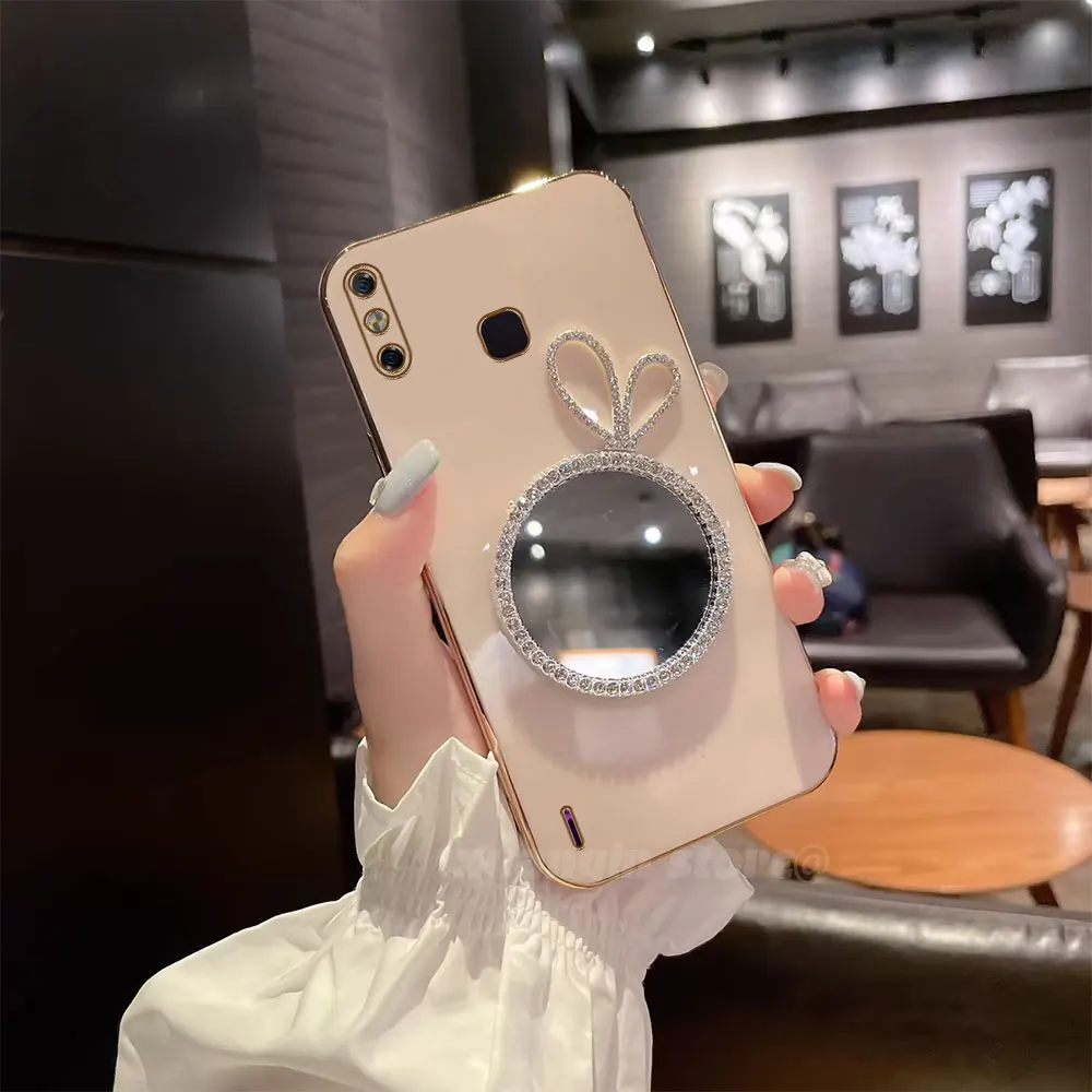 Rabbit Ear Makeup Mirror Phone Case For Infinix Smart 4 X653 4C X653C Soft Silicone Protective Back Cover