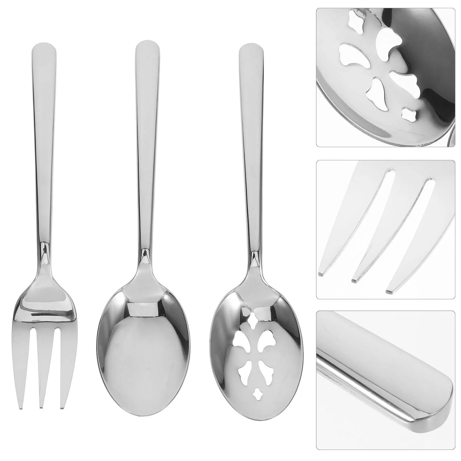 

1Set Stainless Steel Handle Salad Spoon Fork Tableware Kit Durable Practical Kitchen Utensils for Picnic Travel Party Serving