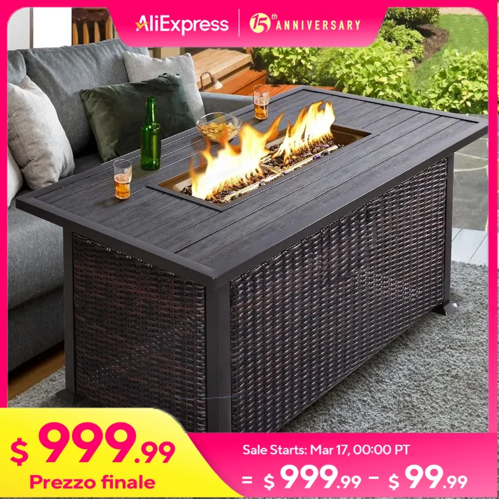 48 INCH Fire Pit Table with Glass Beads, Aluminum Table Top, Waterproof Cover, CSA Certification, 50,000 BTU Gas Fire Pit