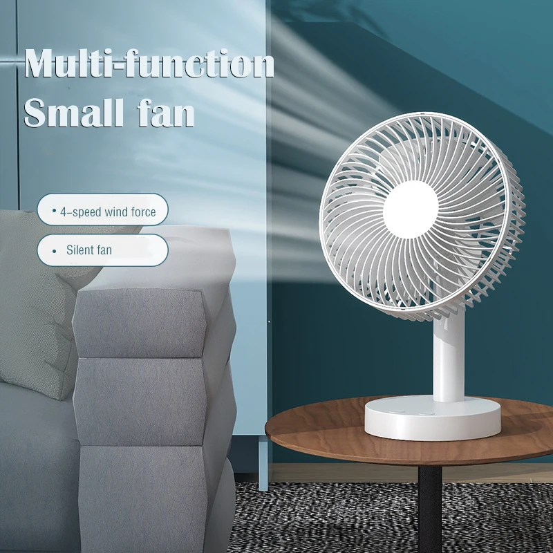 Portable Desk Fan with 4 Speeds, 90° Vertical and Horizontal Adjustment, 3600mAh High Capacity Battery, USB Charging Port for Po