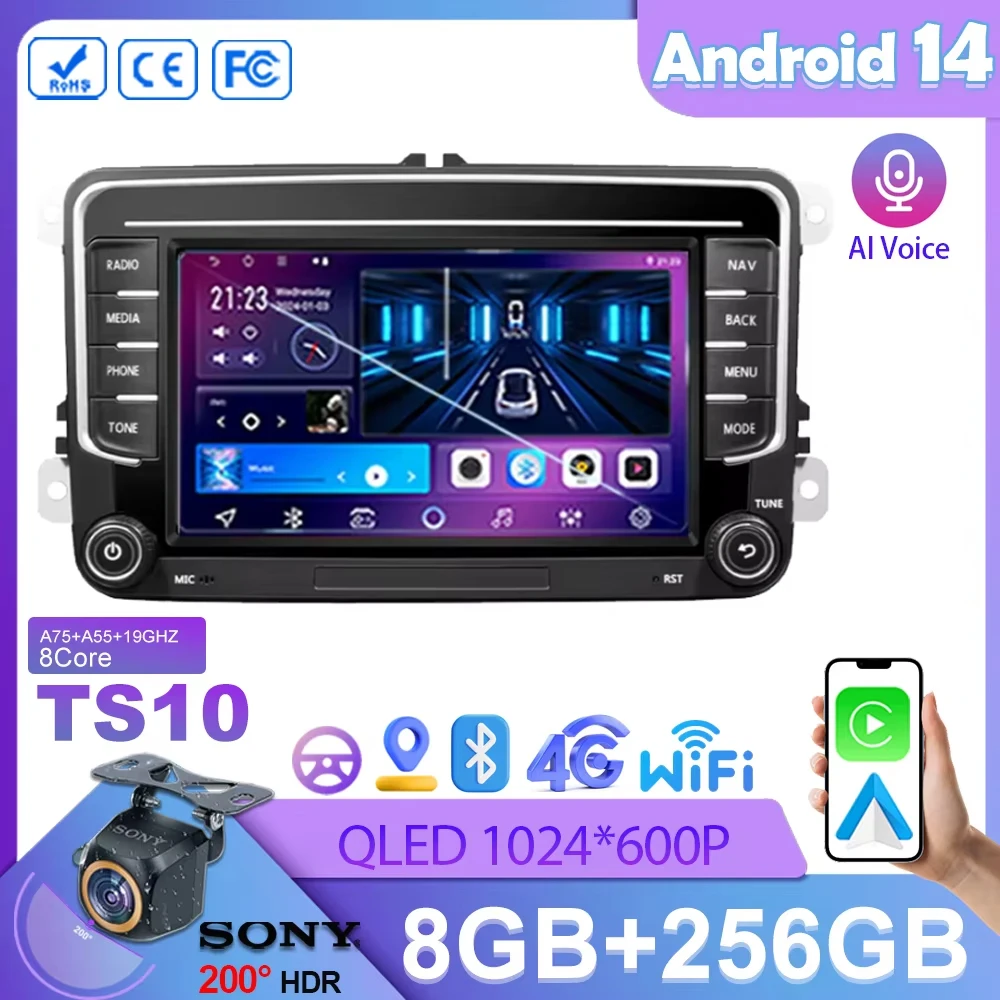

Android 14 Car Radio Carplay For VW Volkswagen Skoda Octavia Golf 5 6 Touran Passat B6 Polo Jetta CarPlay Auto Navigation Stereo