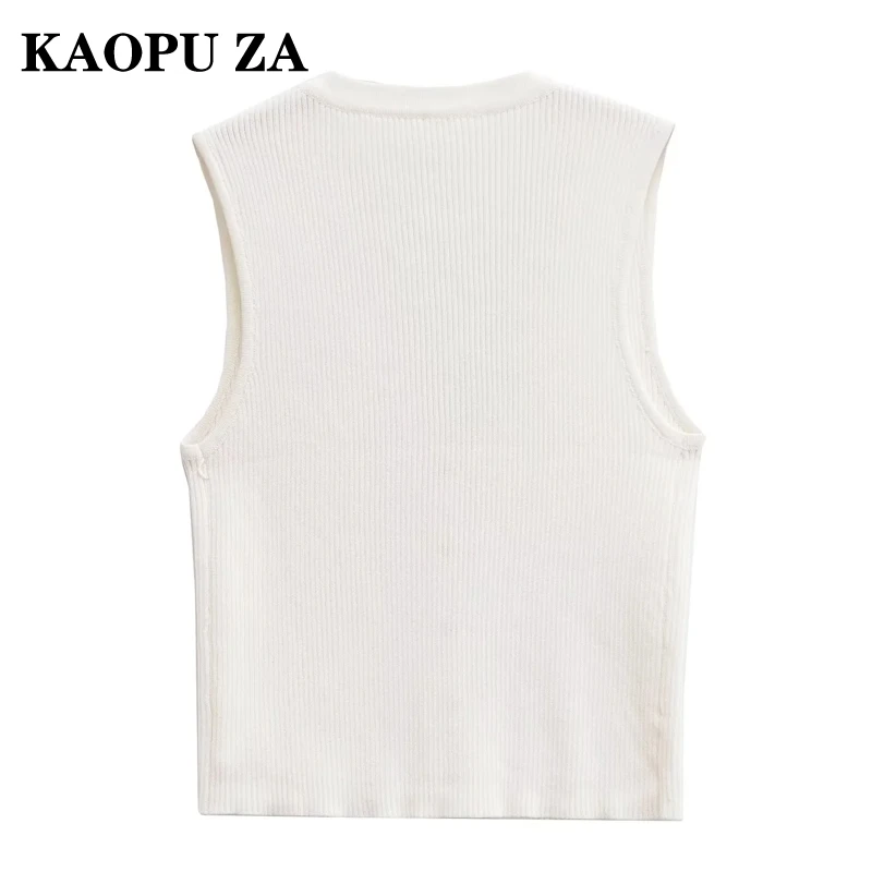 KAOPU ZA 2024 Summer European Style Women's Sleeveless V-Neck Sweater Gold Button Knit Cardigan Top