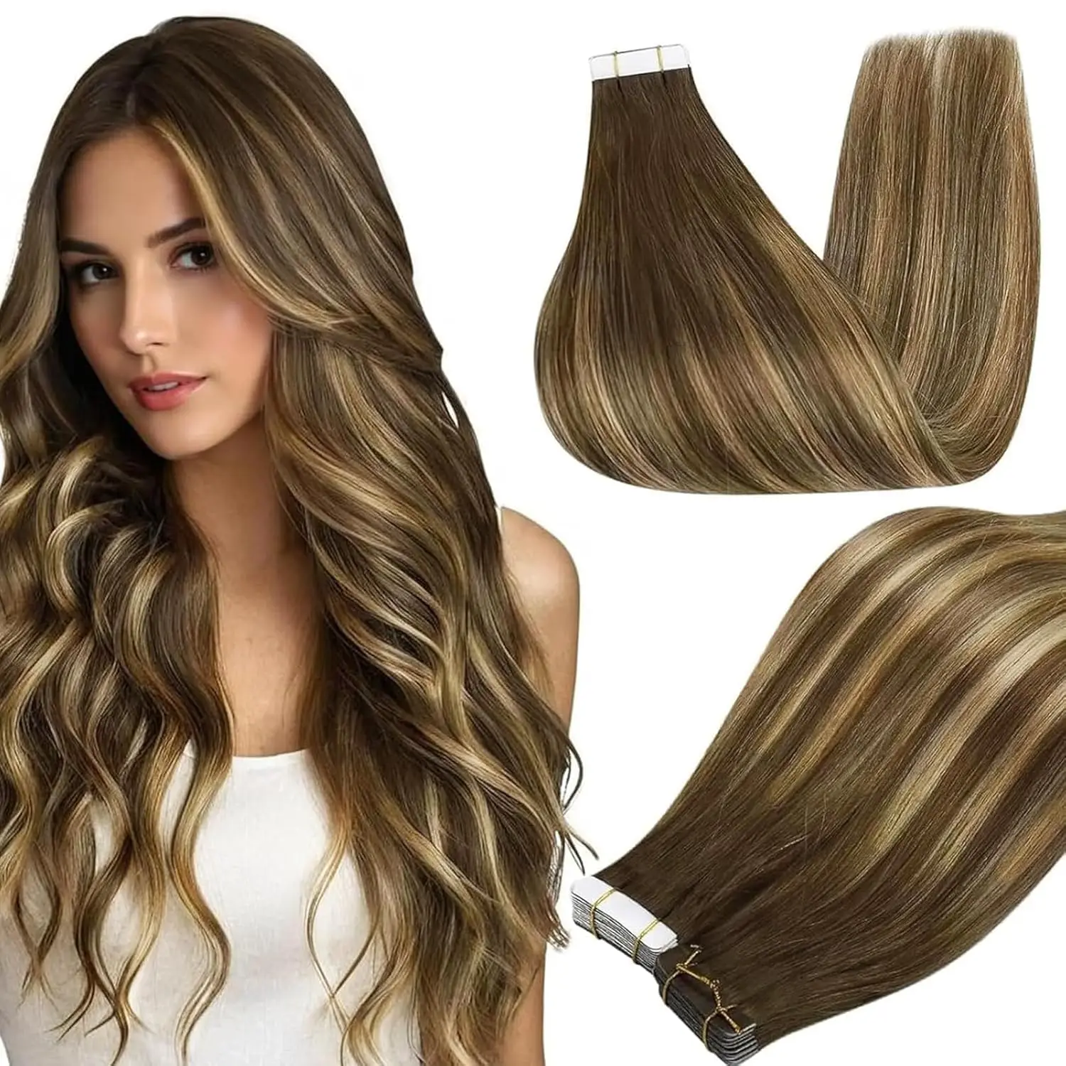 

Premium 10A Grade Tape In Hair Extensions 100% Unprocessed Human Hair Remy 20 Strips Can Be Dyed Bleached Heat Styled Up To 250°