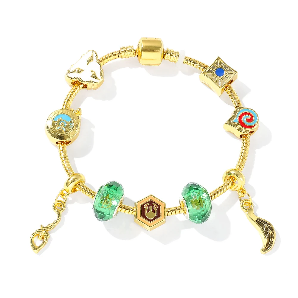 Gold Color Charms Bracelets Green Crystal Beads Pendant Bangles Fashion Women Hand Chains Jewelry Christmas Accessories Gift