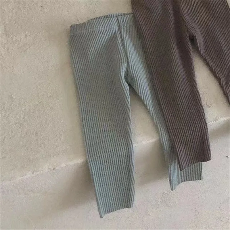 2024 New Baby Cotton Ribbed Leggings Solid Cotton Infant Stretch Pants Soft Comfortable Toddler Pants Kids Boys Girls Trousers