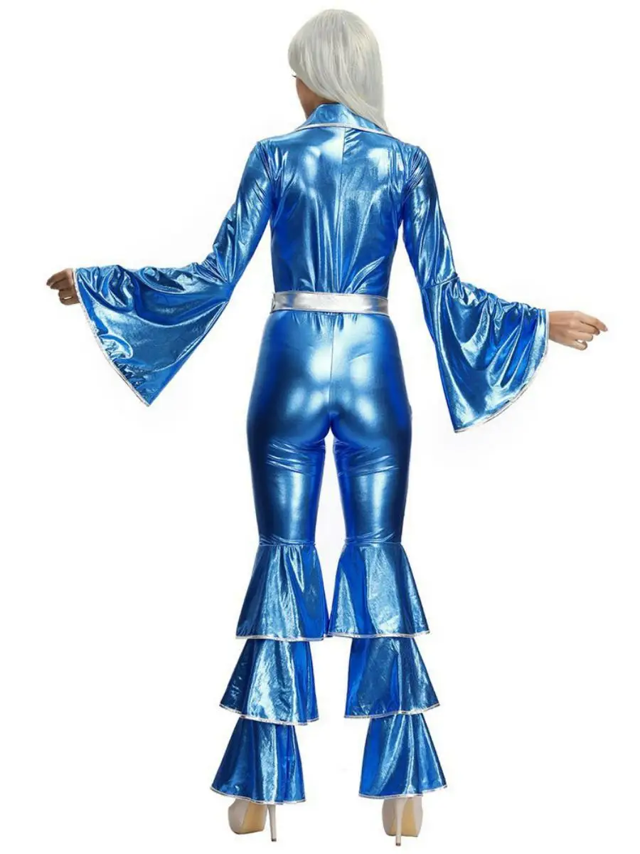 Blauwe Disco Prestaties Outfit 70s Sle Retro Jumpsuit voor Fem Singer Nachtclub Bar Prestaties Kostuum Halloween Kostuum