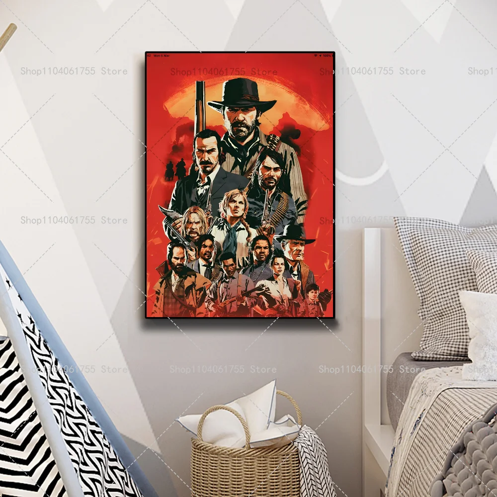 1PC Popular Game Red Dead Redemption 2 Poster Self-adhesive Art Waterproof Paper Sticker Coffee House Bar Room Wall Decor