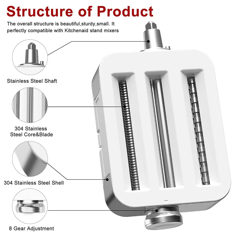 مرفق صانع المعكرونة لخلاطات حامل كيتشن إيد 3 في 1 تتضمن قطاعة المعكرونة الدوارة السباغيتي وقاطع فيتوتشسين المطبخ #6