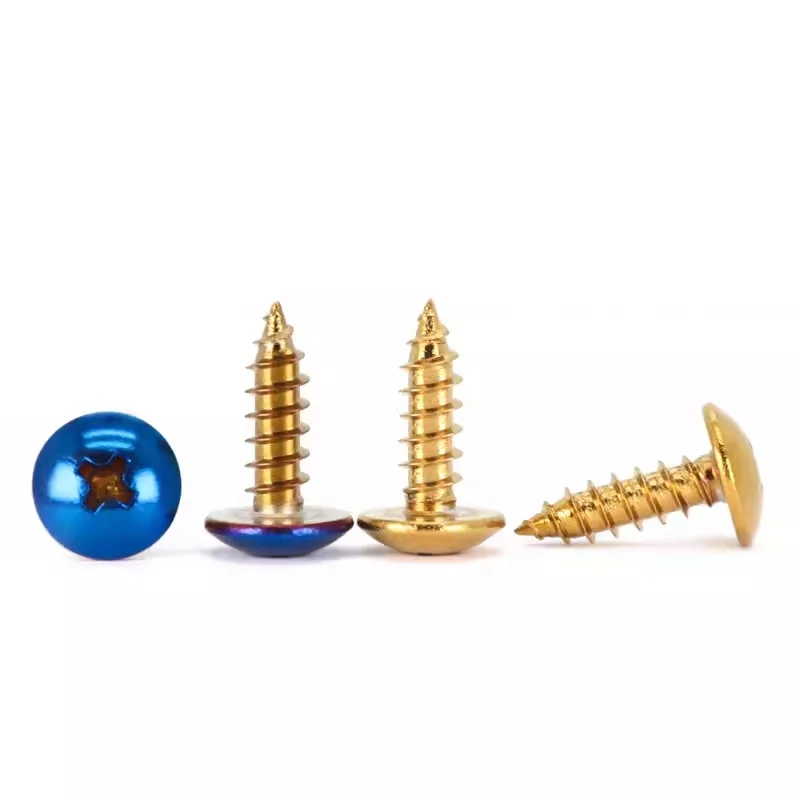 M5x16mm 304 Stainless Steel Titanium Blue/Gold Large Pan Head Self Tapping Screws for Motorcycle Modification Decorative Bolt
