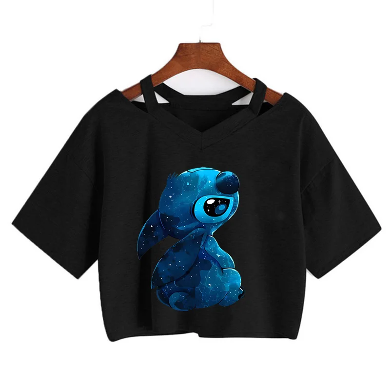 Y2k 90s Cropped Kawaii Stitch Funny Cartoon T Shirt Women Manga T-shirt Graphic Tshirt Streetwear Crop Top Tees Female Gothic